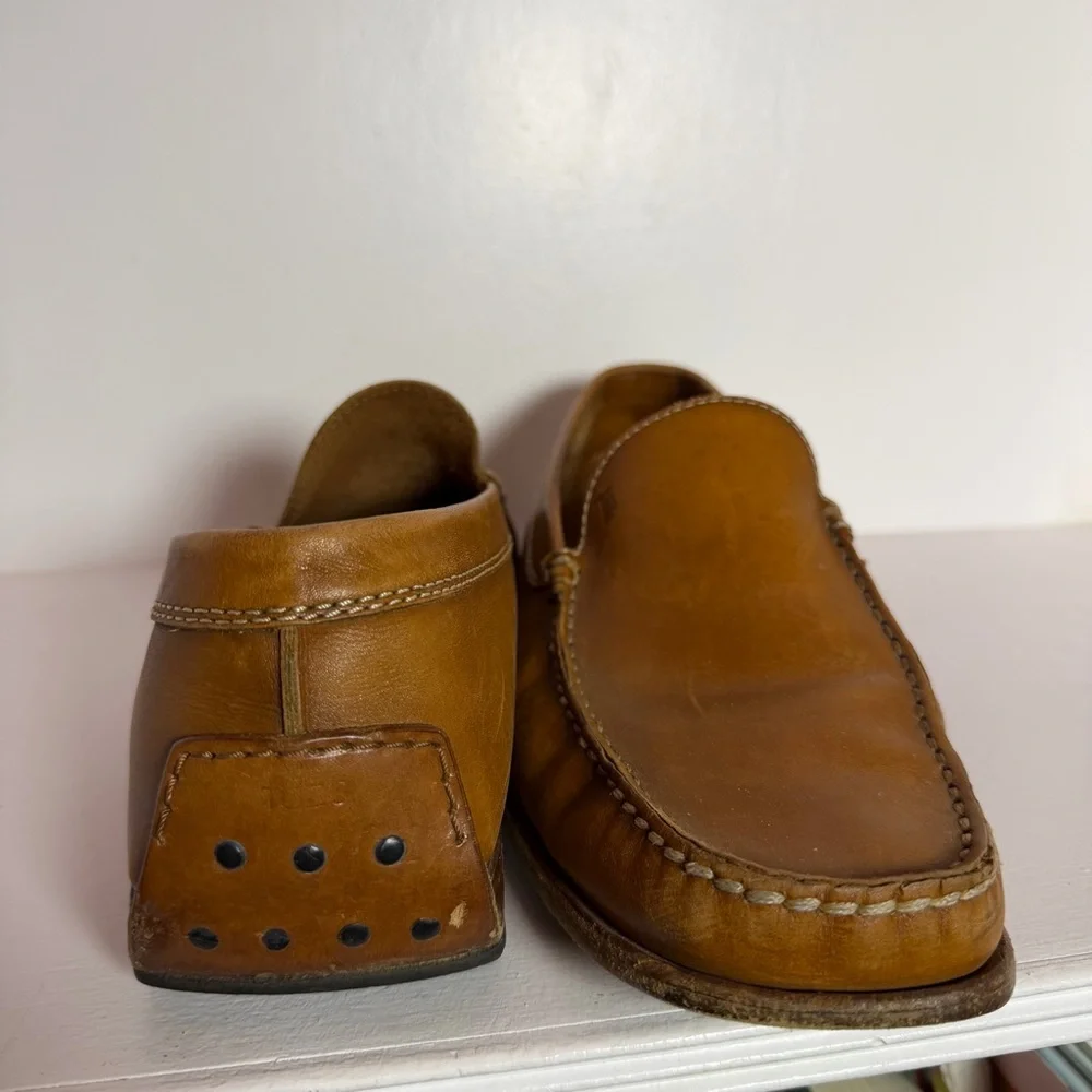 Tod’s Brown Leather Driving Loafers Mens Size 10 Italy Rubber Stud Sole Italy